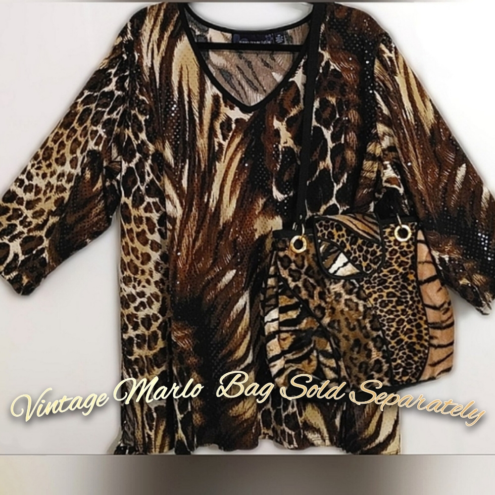 Animal Print Susan Graver Long Sleeve Blouse Sz 2X
